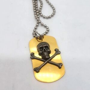 GOLD SILVER SKULL BONES DOG TAG
